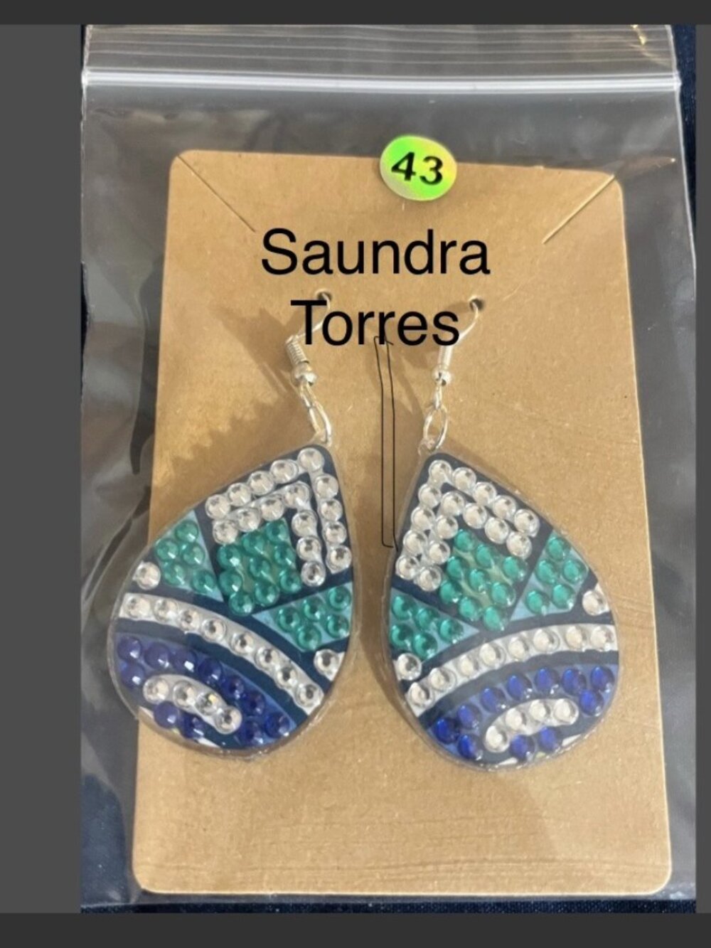 Handmade Diamond Art Teardrop Earrings with Fishhook Backings